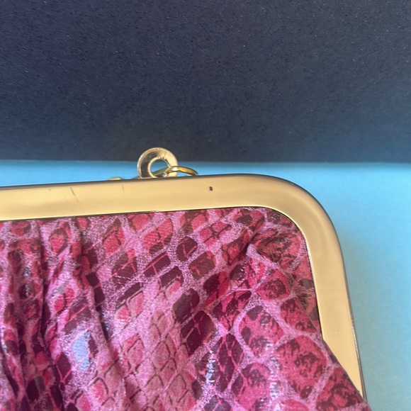 Jessica Simpson Pink and Red snake skin top-latch clutch purse - Picture 10 of 10